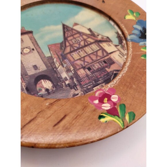 Rothenburg O D T Germany Plate Carved Painted Alpine Flowers Wood MCM - Picture 6 of 9
